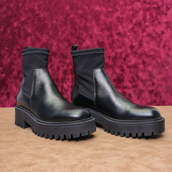 La Canadienne Women Black Leather Platform Festival Ankle Boots sz 9.5